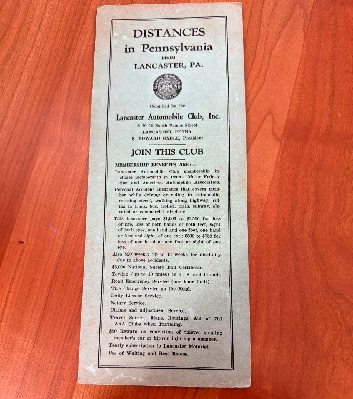 FREE SHIP 1930s Lancaster Automobile Club Membership Brochure Paper Ephemera
