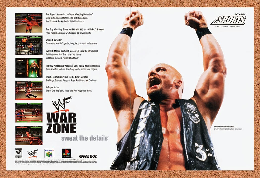 1997 WWF War Zone N64 Original Advertisement / Retro Wall Art v1 1997 WWF War Zone N64 Original Advertisement / Retro Wall Art v1