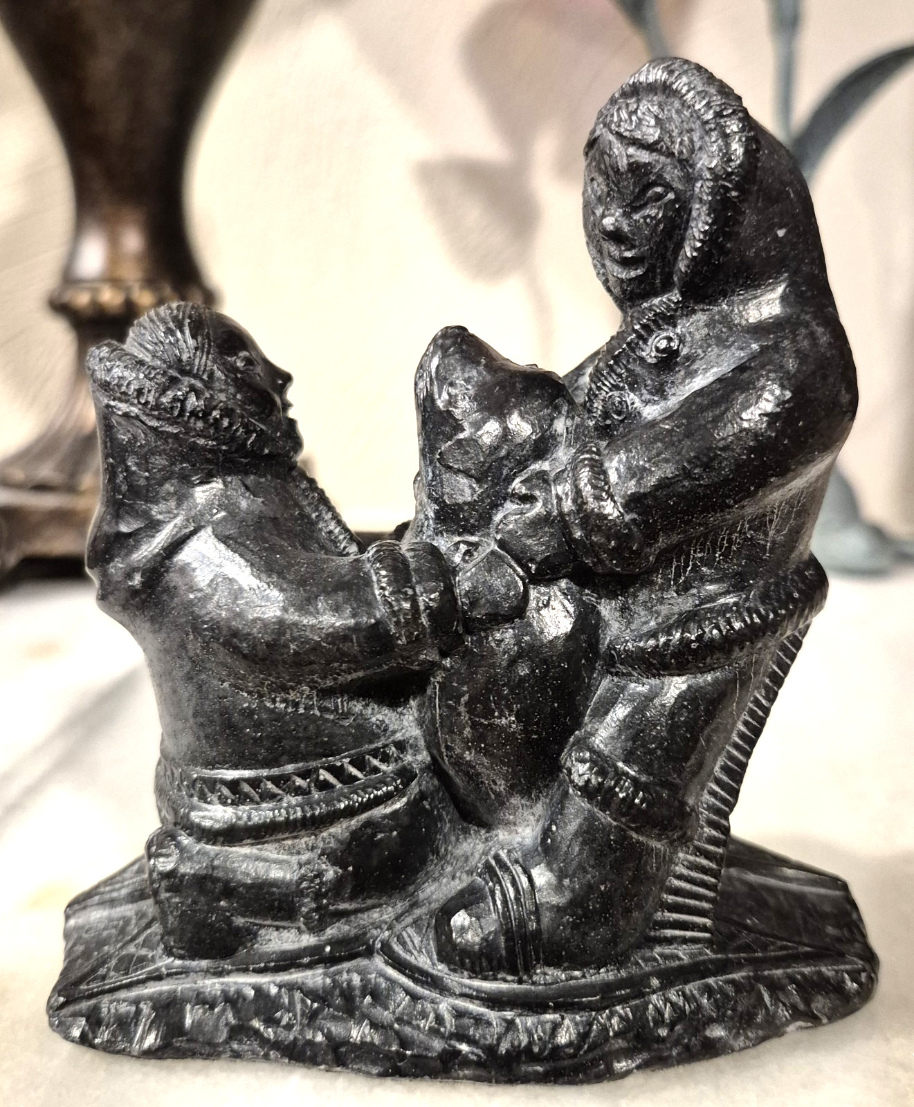 Wolf Original Eskimo Inuit Couple With Seal Soapstone Made In Canada