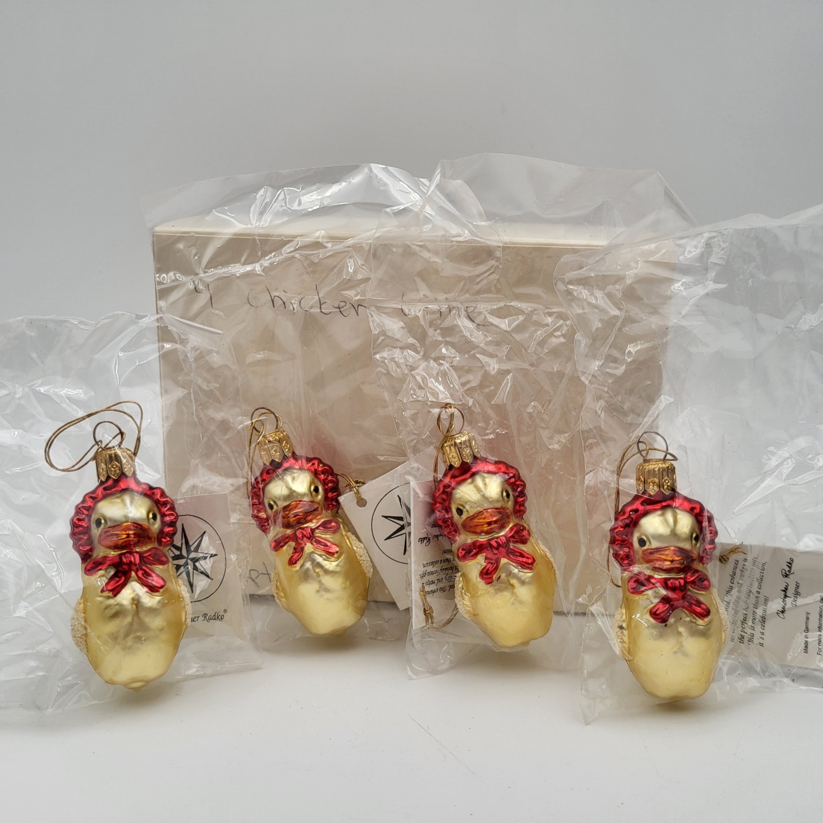 Set of 4 Christopher Radko Chicken Little Easter Christmas Ornament New Sealed Set of 4 Christopher Radko Chicken Little Easter Christmas Ornament New Sealed