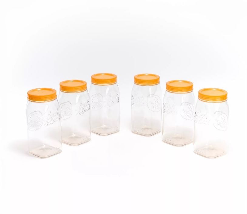 LocknLock Set of (6) 4-Cup (1 Qt) Twist Lid Mason Jars K315584 Tangerine