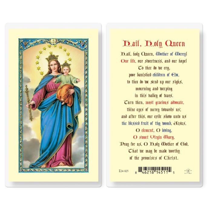Our Lady with Hail Holy Queen Prayer - Laminated Holy Card E24-825
