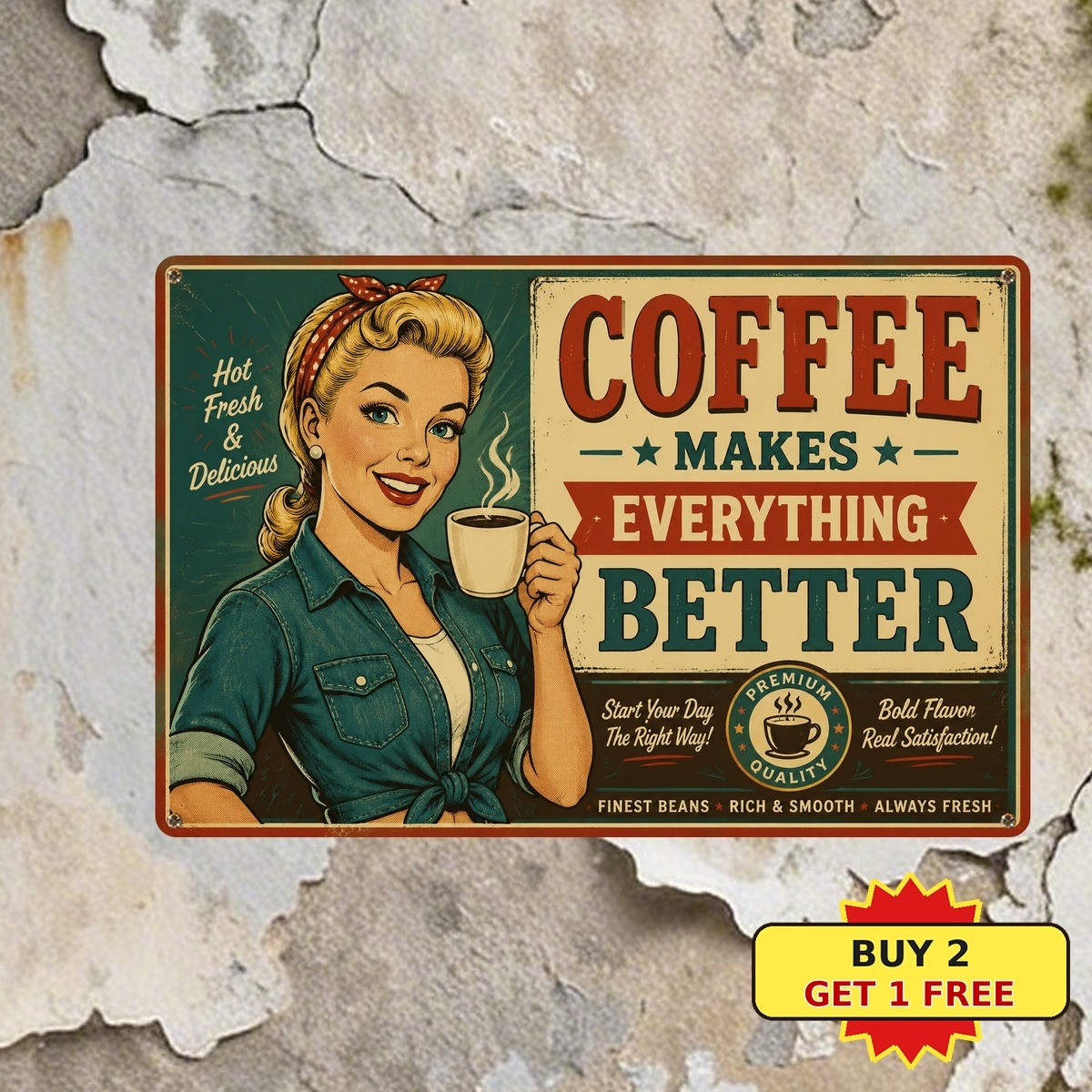 Sexy Beauty Enjoying Coffee Cafe Kitchen Wall Decor Metal Tin Sign