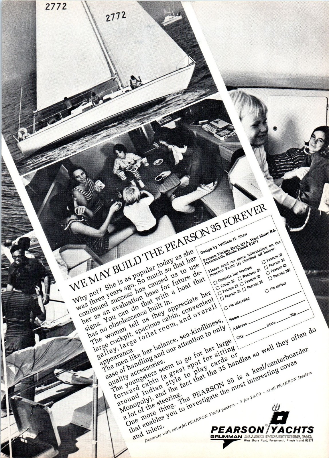 1971 Pearson 35 Sailing Yacht Family Dinner Vintage Print Ad Nautical Wall Art