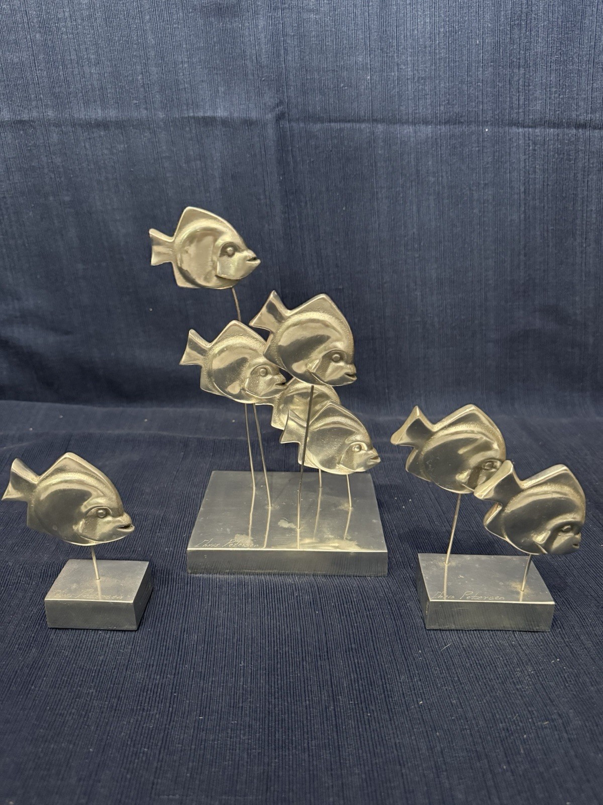 Sculpture Figural Silver Metal Fish Signed Chris Peterson