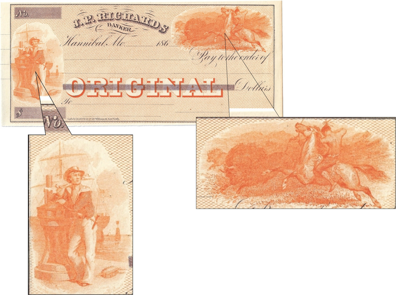 AUTHENTIC CIVIL WAR – J. P. Richards Banker, Draft 186x - Hannibal, MO - UNC