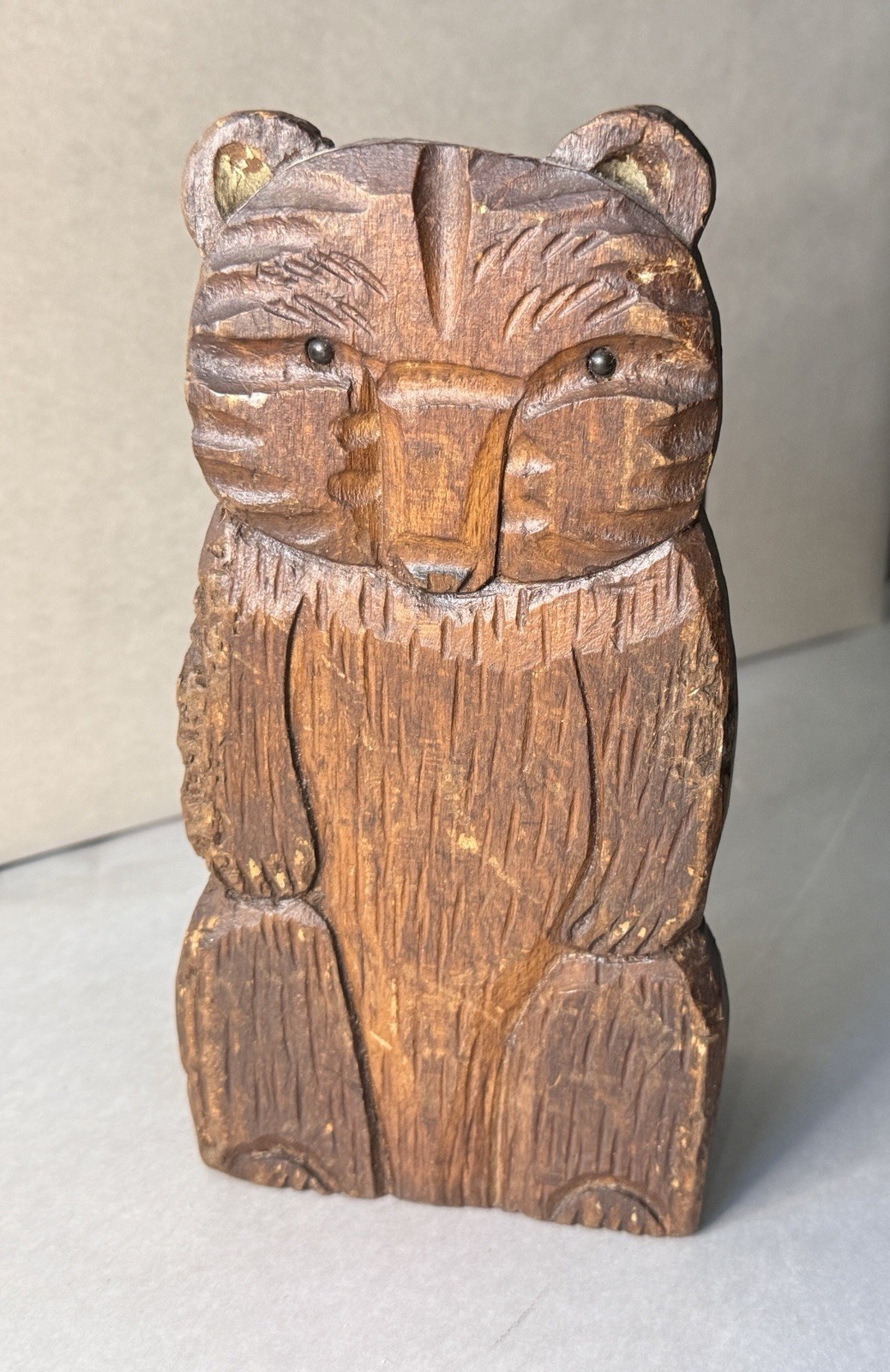 Vintage Made in Germany Carved Wood Bear Wall Pocket Match Holder
