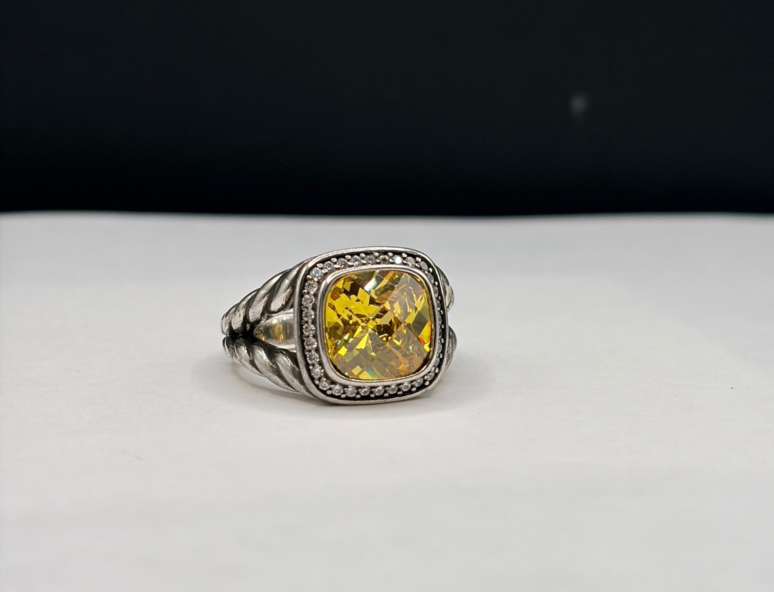 David’Yurman Sterling Silver 14mm Yellow Lemon Citrine & Pavé Ring Sz 10