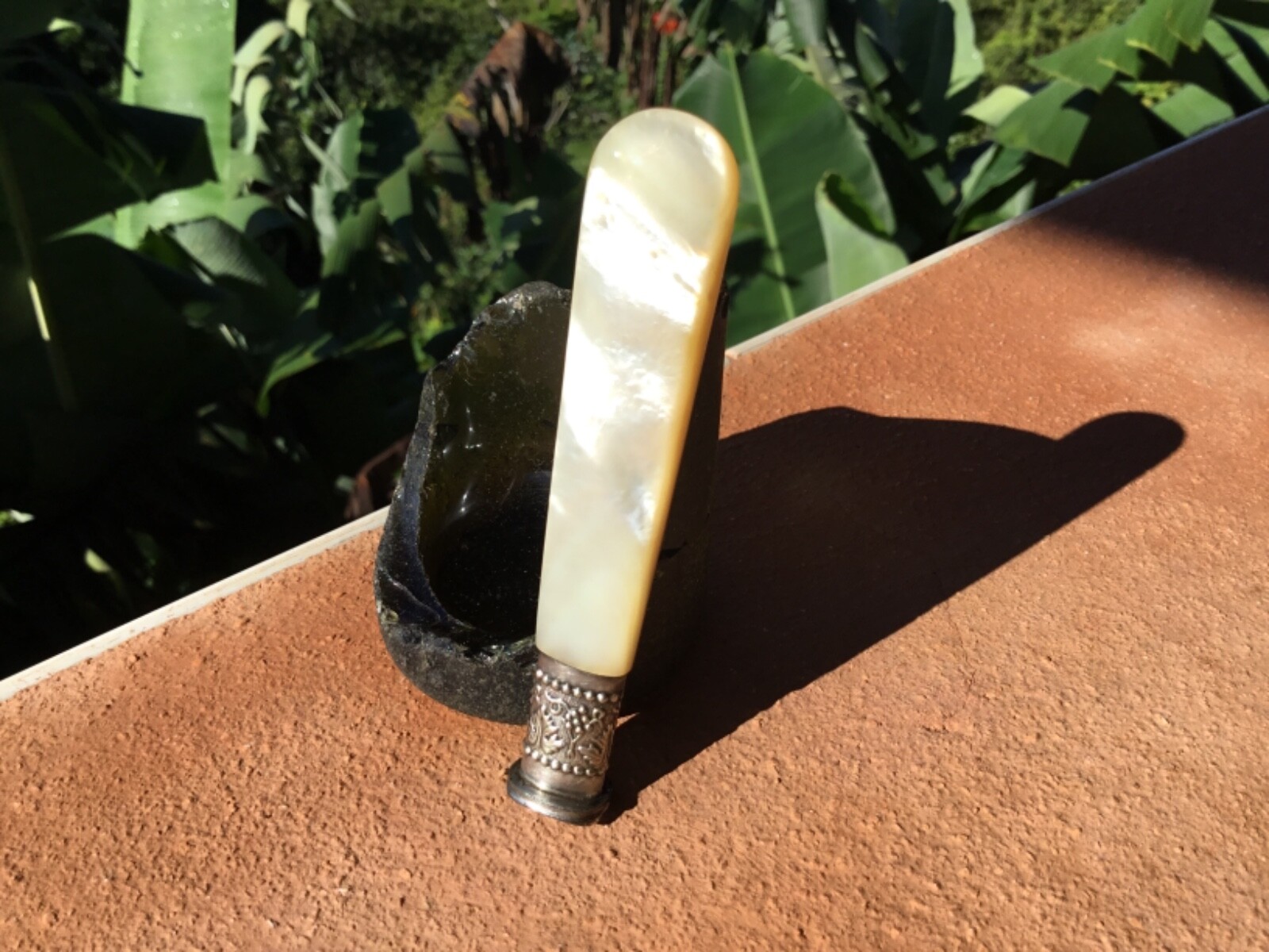 Late 19th Century Mother Of Pearl Custom Tobacco Pipe Tamper Grapevine Design