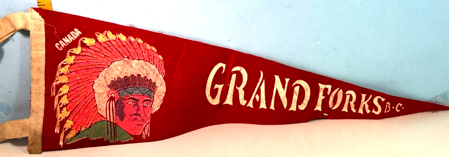 Vintage Grand Forks British Columbia Native Indians Logo Mid Size Pennant 20