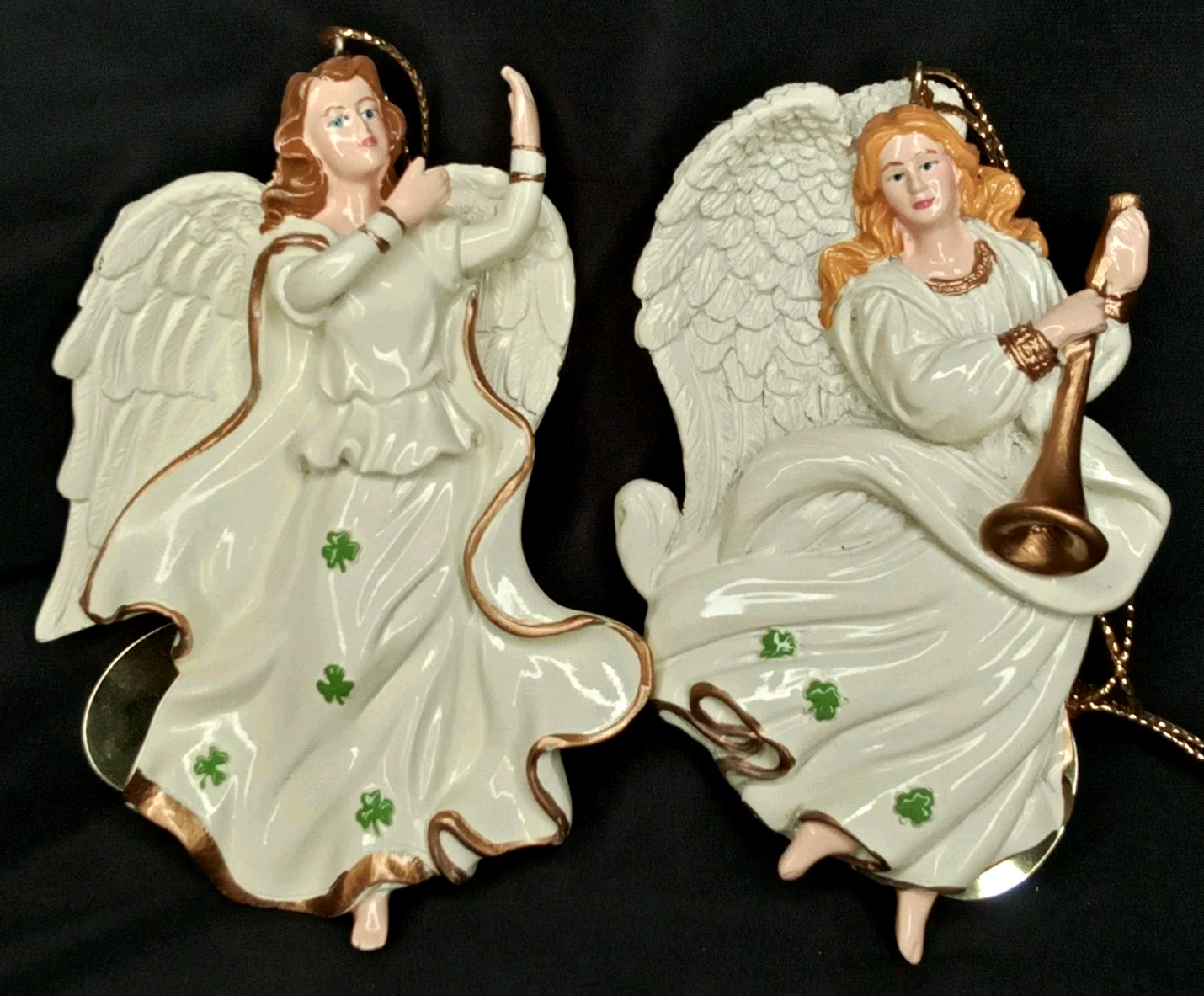 VTG 2000s Hawthorne Village Emerald Elegance Angel Christmas Ornament Set