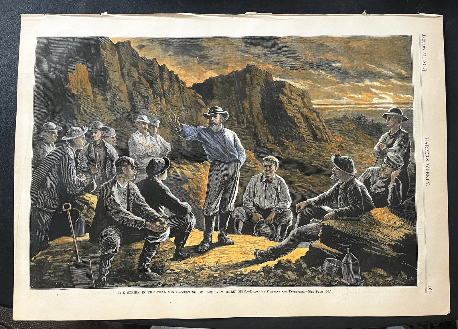 ORIGINAL 1874 HARPER’S WEEKLY MOLLY McGUIRES LABOR UNION STRIKE COAL MINER PRINT