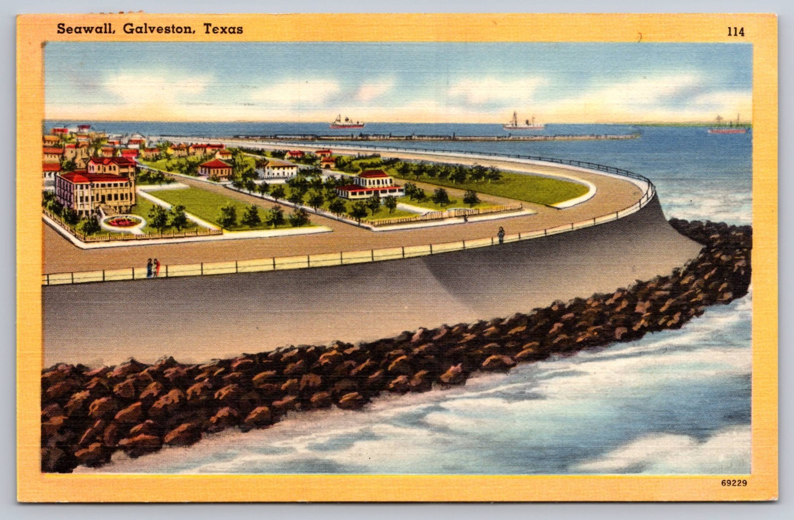 Galveston Texas Seawall Vintage Postcard c.1942