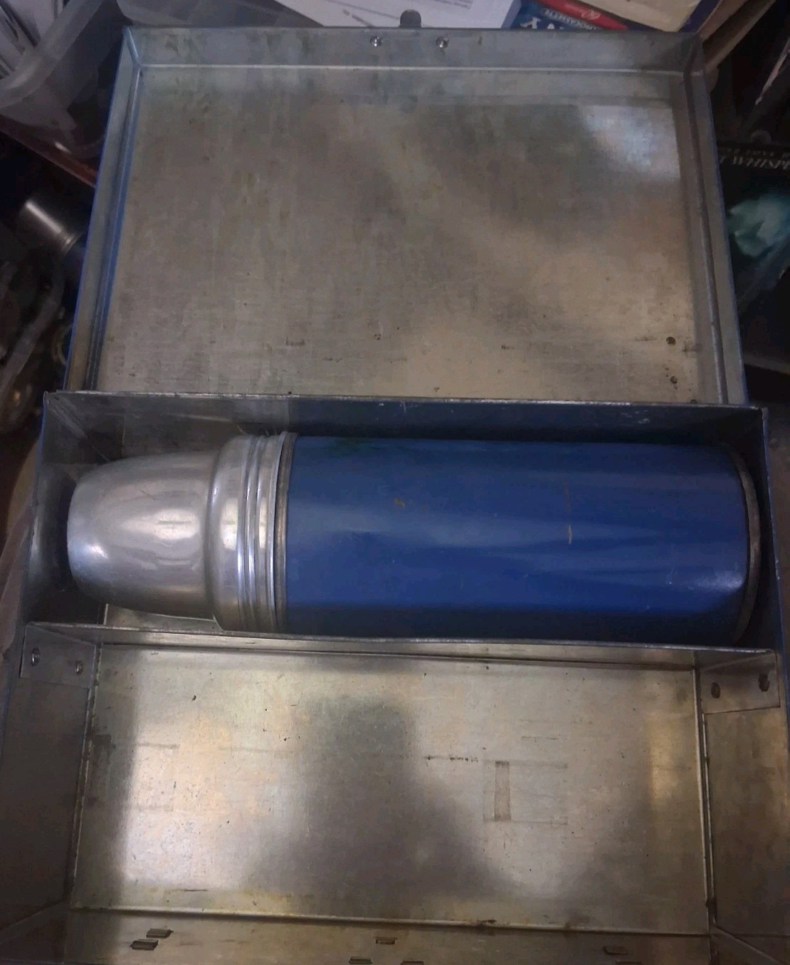 Vintage Landers Frary Clark 1930s Metal Lunchbox With Thermos Blue