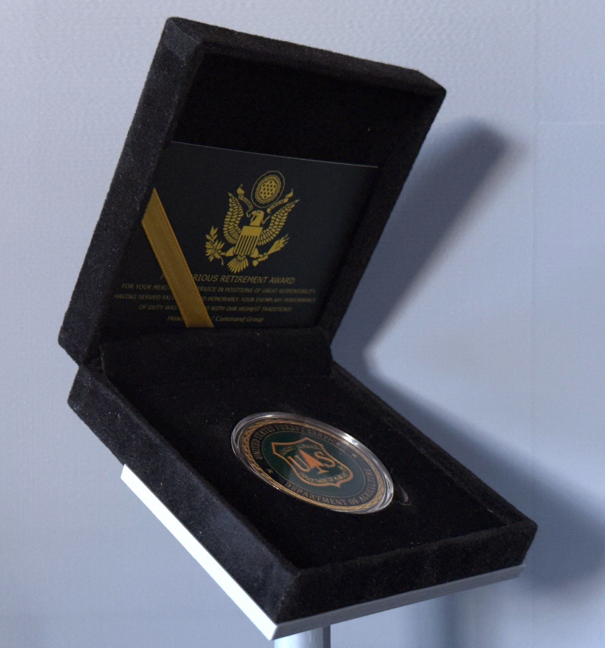 U.S. Forest Service Challenge Coin in Display Case