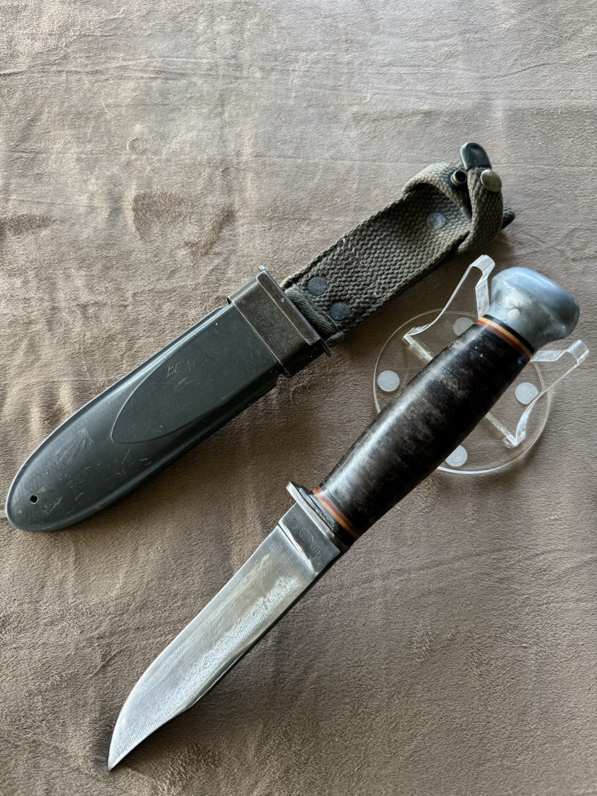 WWII WW2 PAL RH35 USN Mark 1 Fighting Knife, Original NORD 4723 Plastic Scabbard