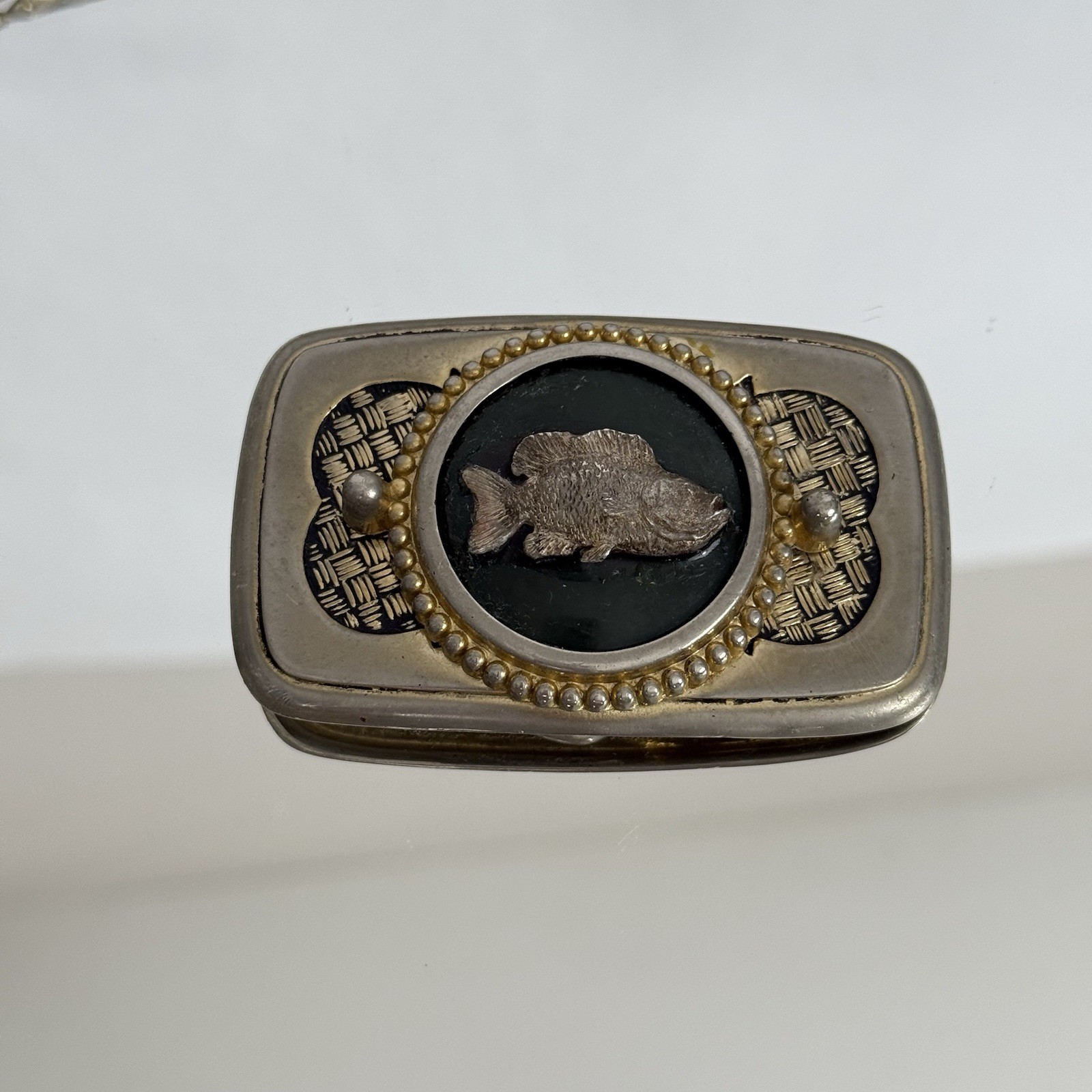 Vintage Big Mouth Bass Fish Western/ Native American Enamel Brass Belt Buckle