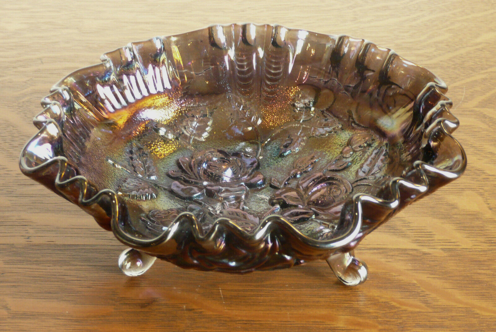IMPERIAL Amethyst Carnival Glass Bowl Lustre Rose Pattern