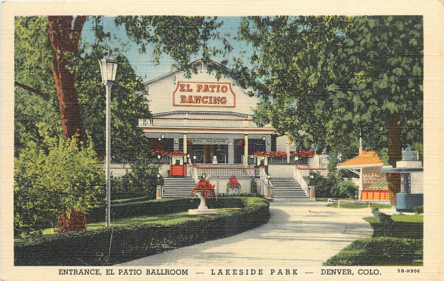 Denver Lakeside Park El Patio Dancing Ballroom Vintage Curteich Postcard 1940s