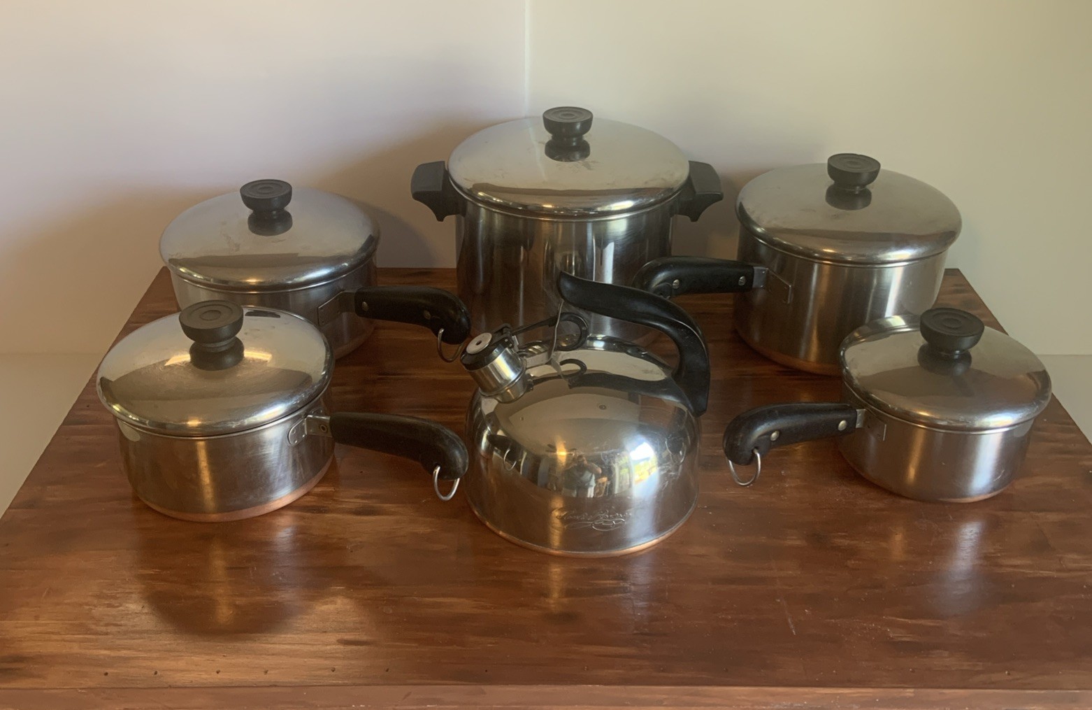 1801 Revere Ware Cook Set 11 Pc Copper Bottom Pots & Pans Clean 1801 Revere Ware Cook Set 11 Pc Copper Bottom Pots & Pans Clean
