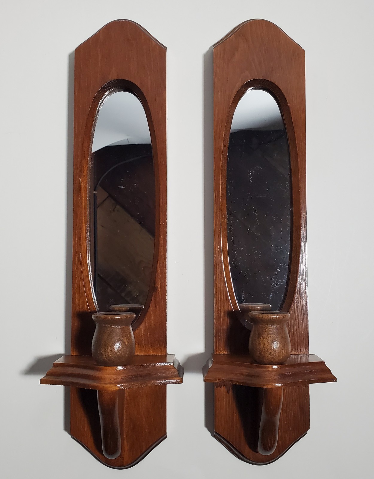 Vtg PAIR Wooden Mirror Wall Sconce Candle Holders Mid Century Style Wood Farm Vtg PAIR Wooden Mirror Wall Sconce Candle Holders Mid Century Style Wood Farm