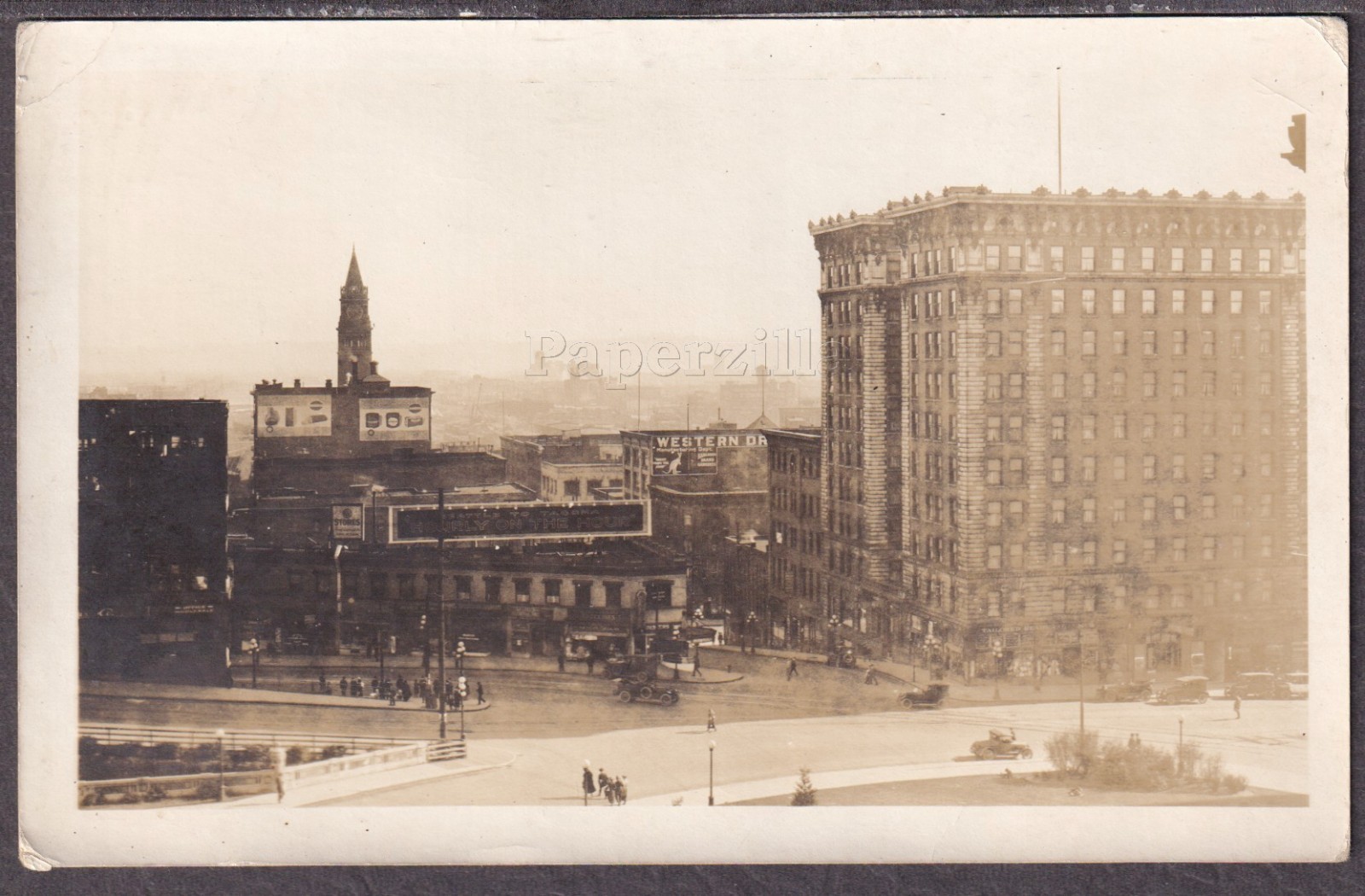 WA Seattle RARE OOAK RPPC c.1918 KING STREET RR STATION from HOLLAND HOTEL Sign