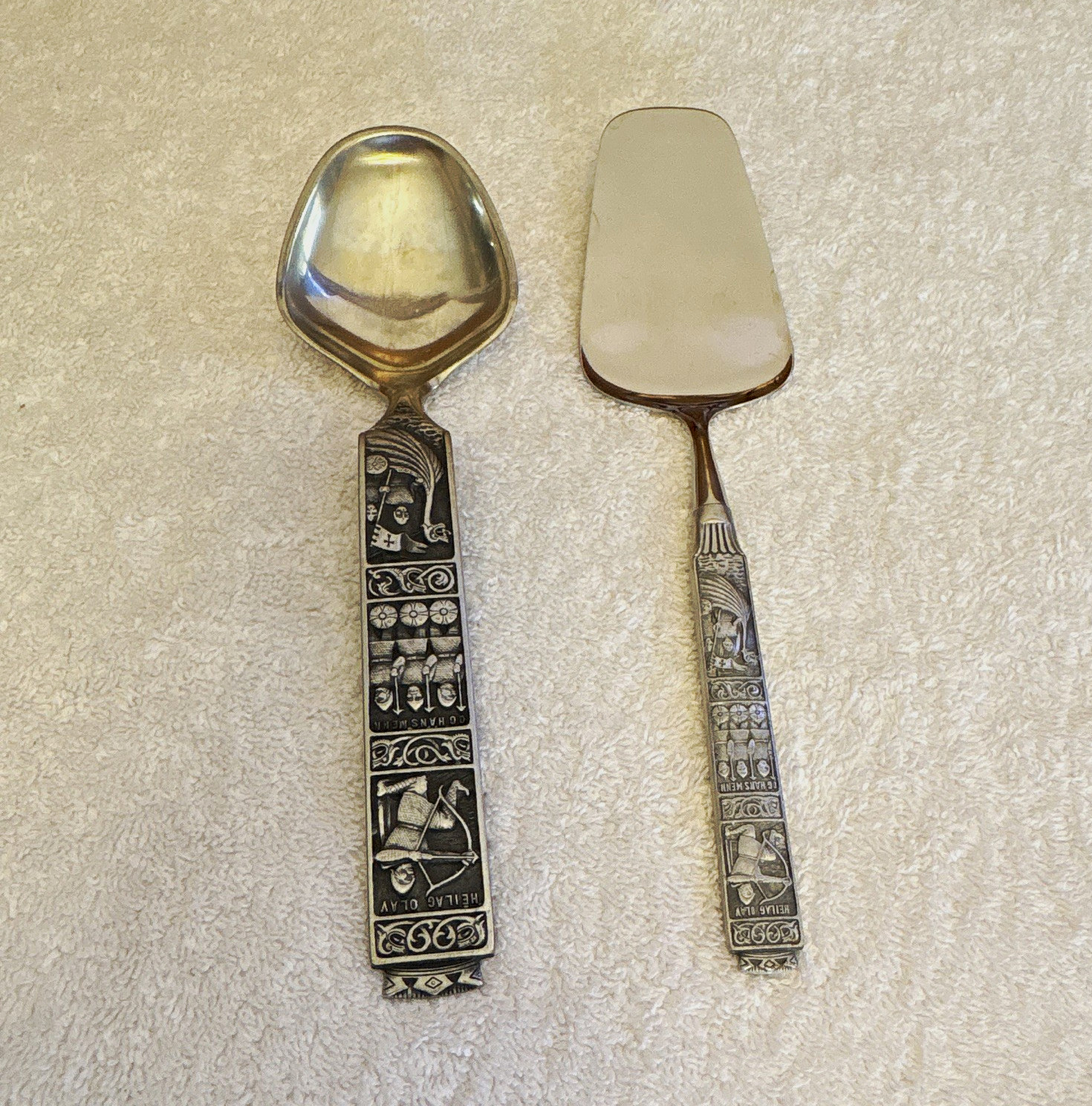 Konge Tinn Pewter Serving Spoon Server/Spatula Set St. Olaf