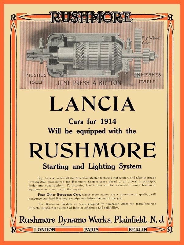 1913 Rushmore Dynamo Works, Lancia Autos NEW METAL SIGN: 12 x 16\