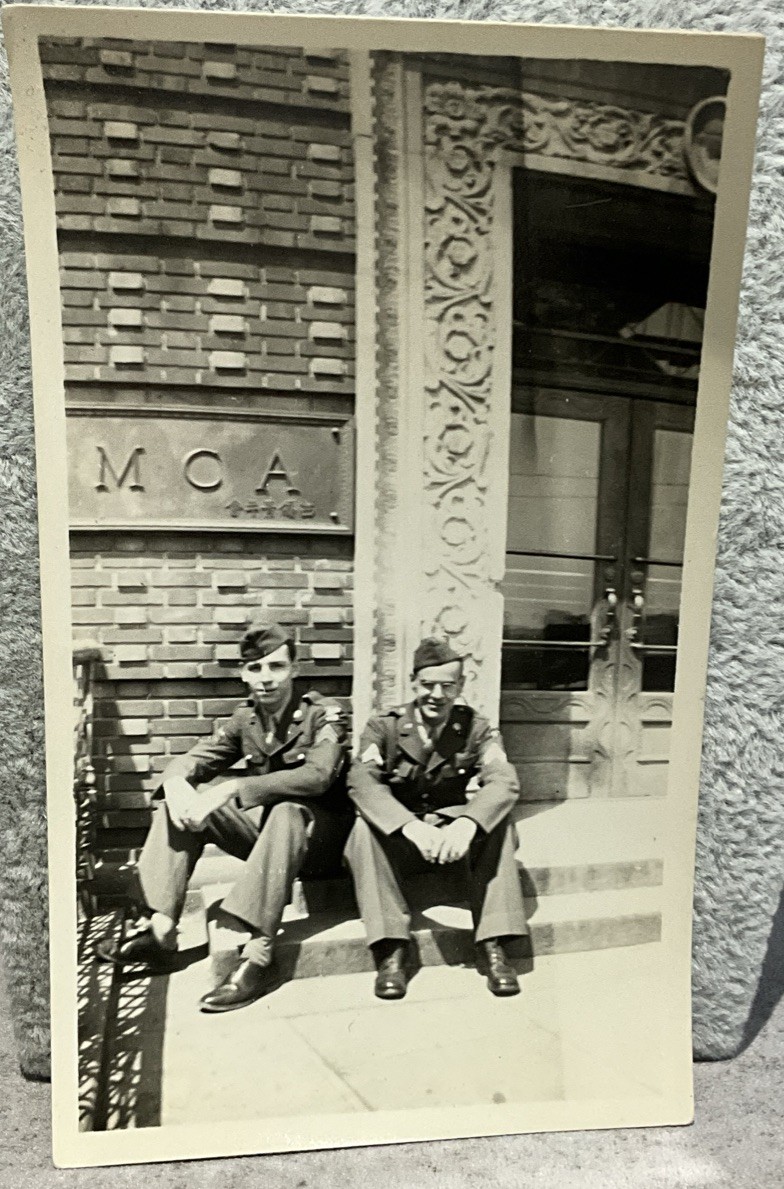 1940s Photo U.S. Army Soldiers at YMCA Shanghai China WWII Snapshot