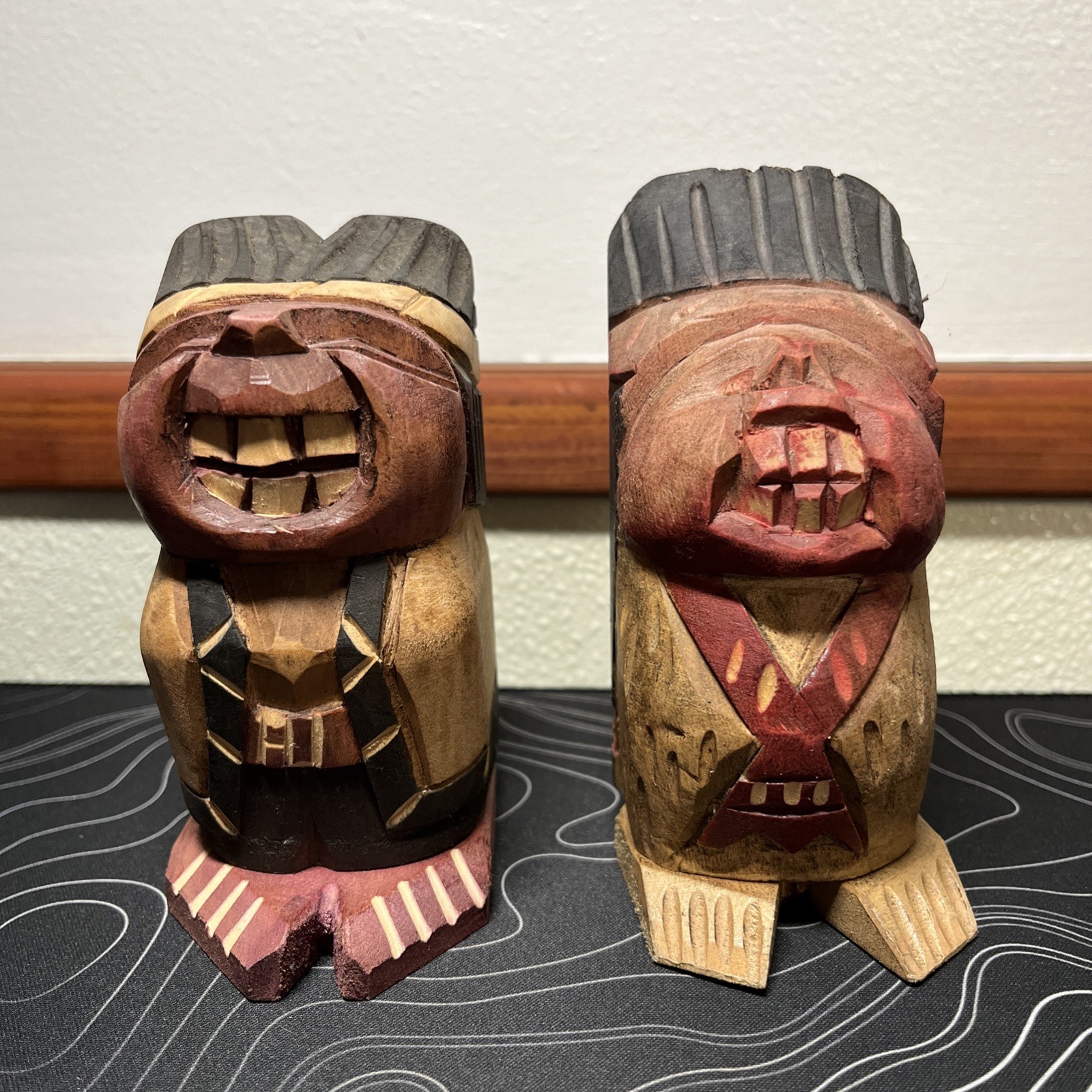 Vintage Chilean INDIO PICARO Hand-Crafted  Carved Wood, Male & Female 5\