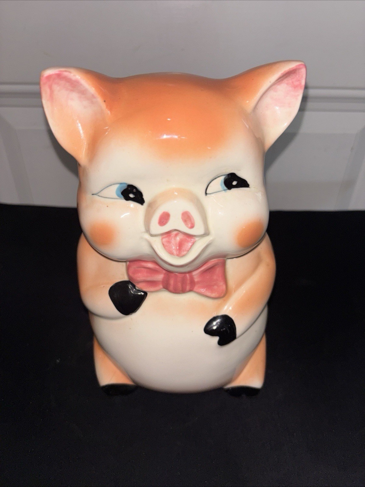 Vintage Piggy Bank Anthropomorphic Pig Suspenders Ceramic Upright Standing Japan
