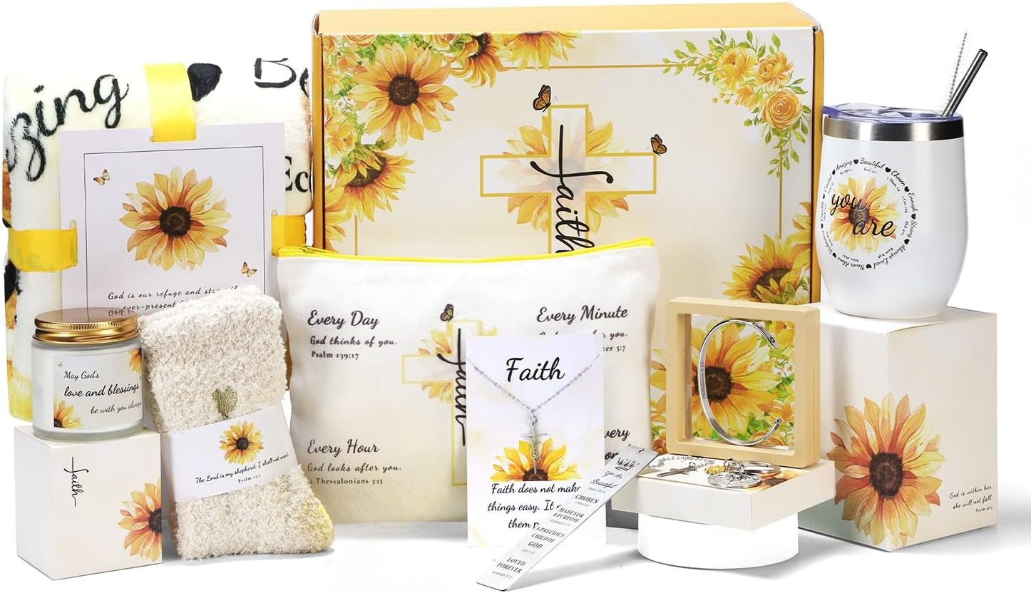 Christian Sunflower Gifts for Women,11Pc Religious Faith Inspirational Catholic
