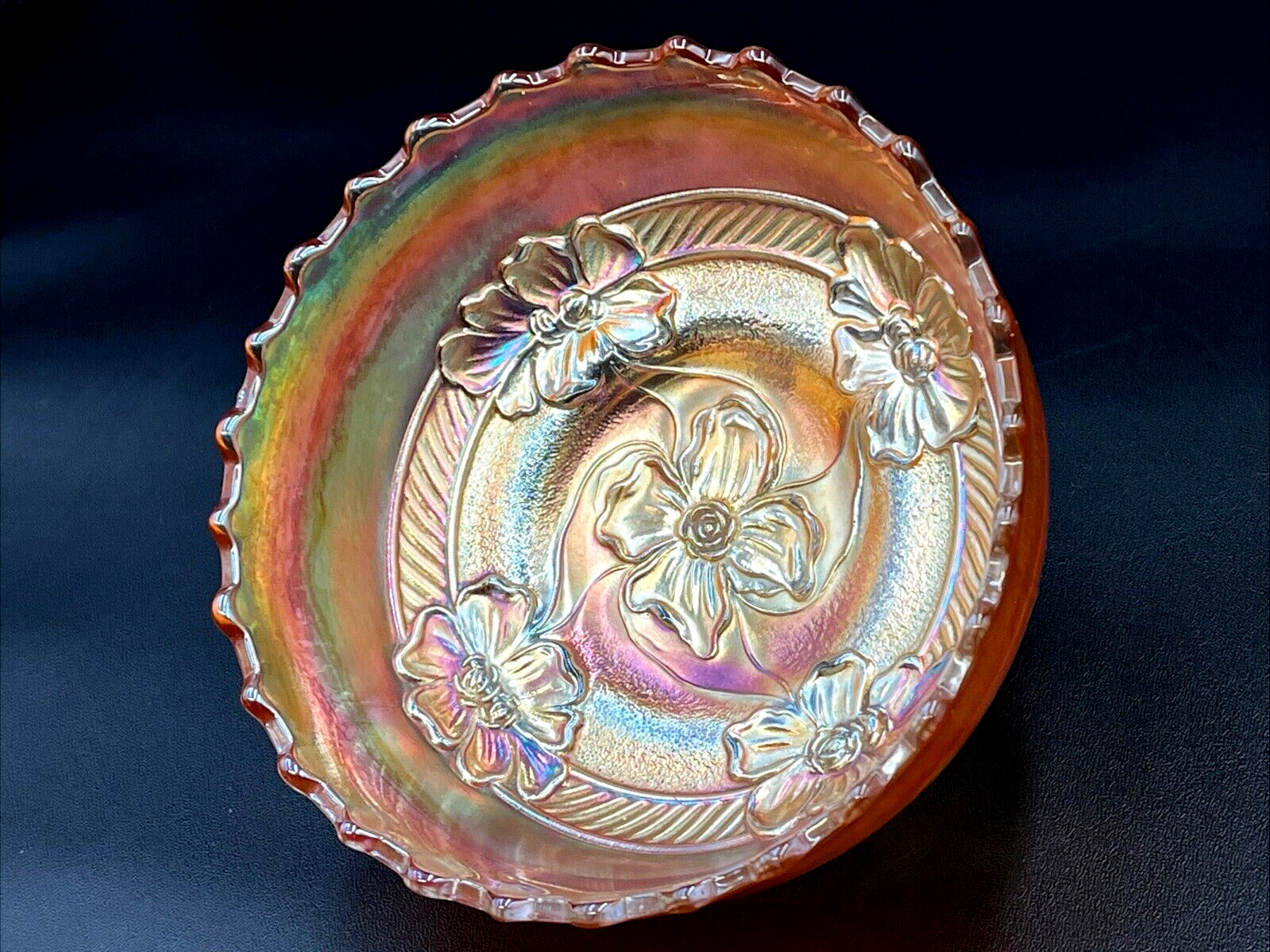 Dugan Diamond Apple Blossoms Marigold Bowl         (X-560)