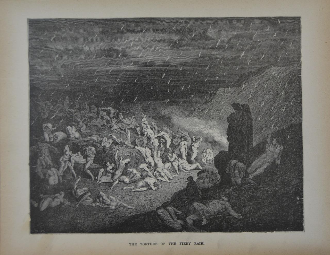 Antique Gustave Dore Dante\'s Inferno Torture of Fiery Rain Hell Occult 1880 Antique Gustave Dore Dante\'s Inferno Torture of Fiery Rain Hell Occult 1880