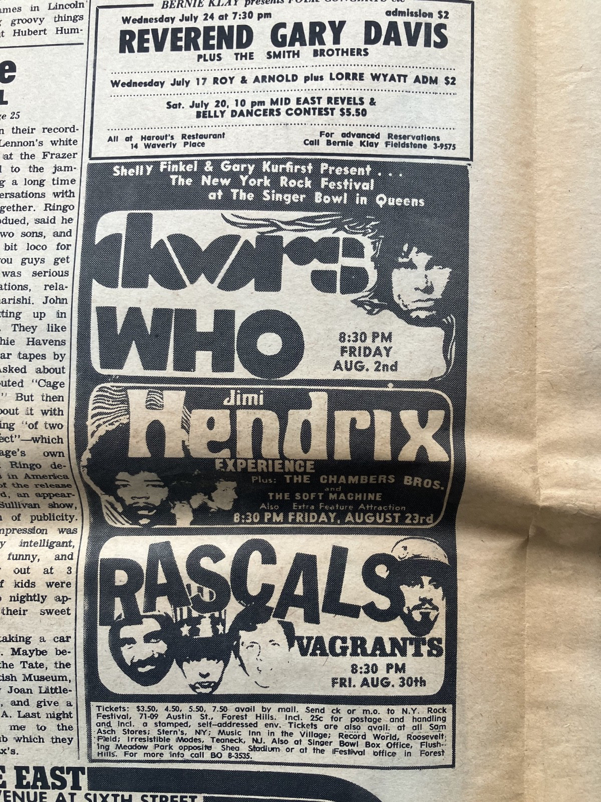Village Voice Newspaper 7/18/68 Jimi Hendrix The Doors Jim Morrison Andy Warhol