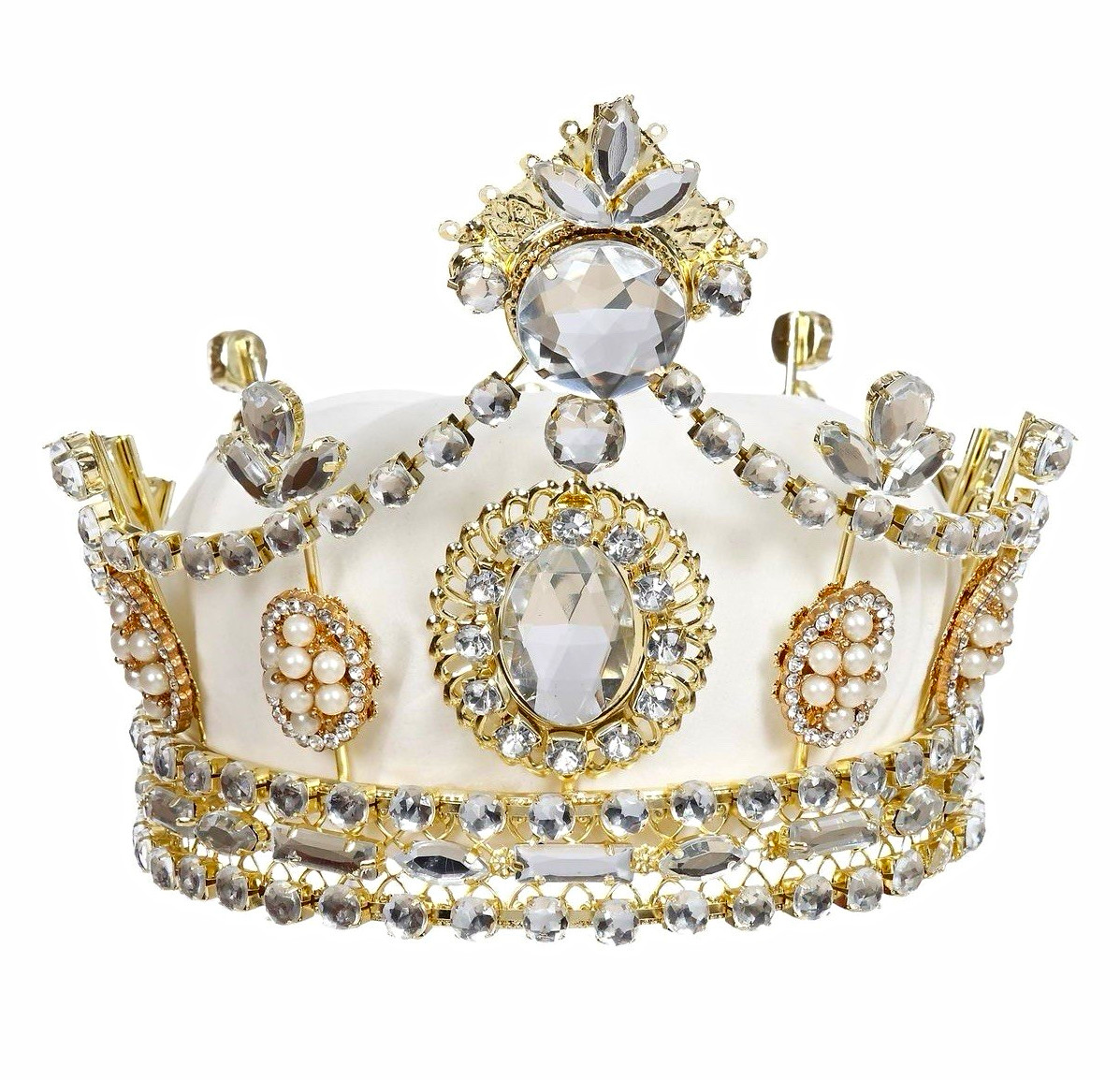 Mark Roberts Royalty Crown Tiara Gold Clear Rhinestone Faux Pearl W/Tag