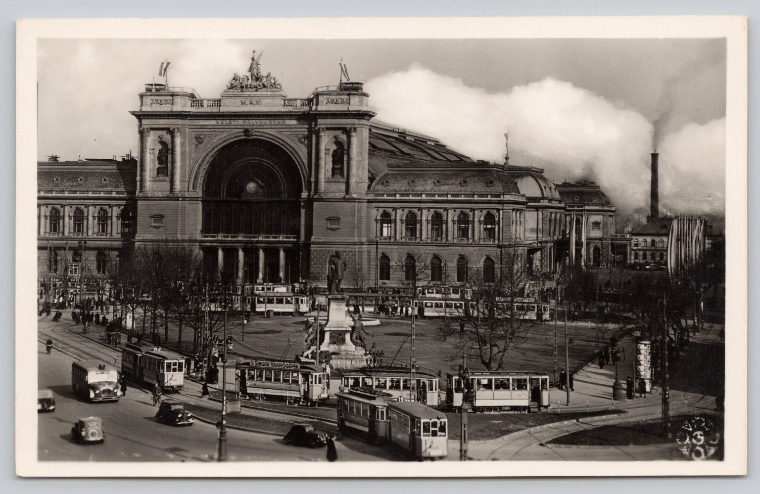Budapest Keleti Pályaudvar RPPC Postcard 1930s Hungary Train Station Trams Budapest Keleti Pályaudvar RPPC Postcard 1930s Hungary Train Station Trams