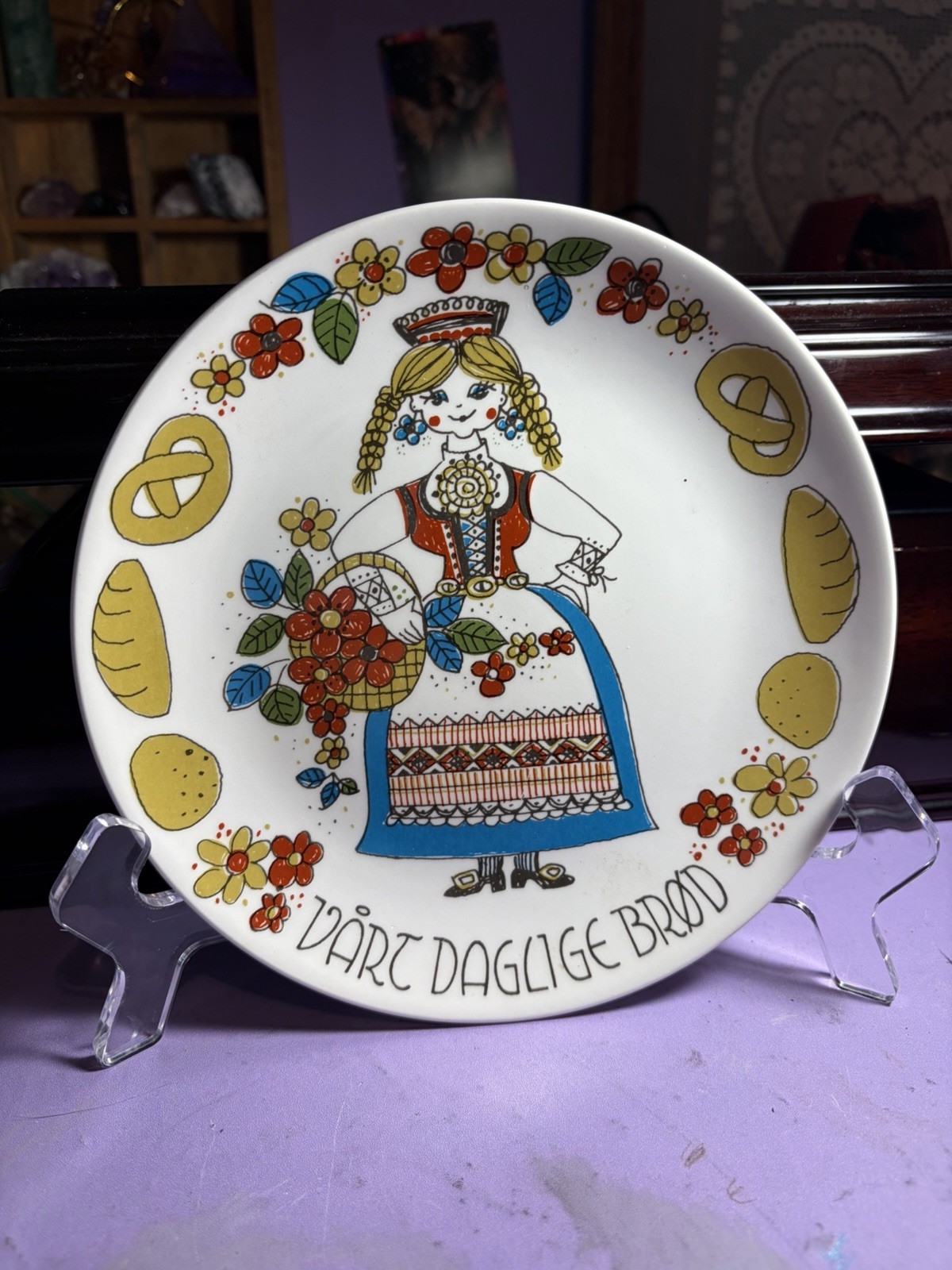 Vintage Porsgrund Norway Vårt Daglige Brød Folk Art Bread Plate 9.5\
