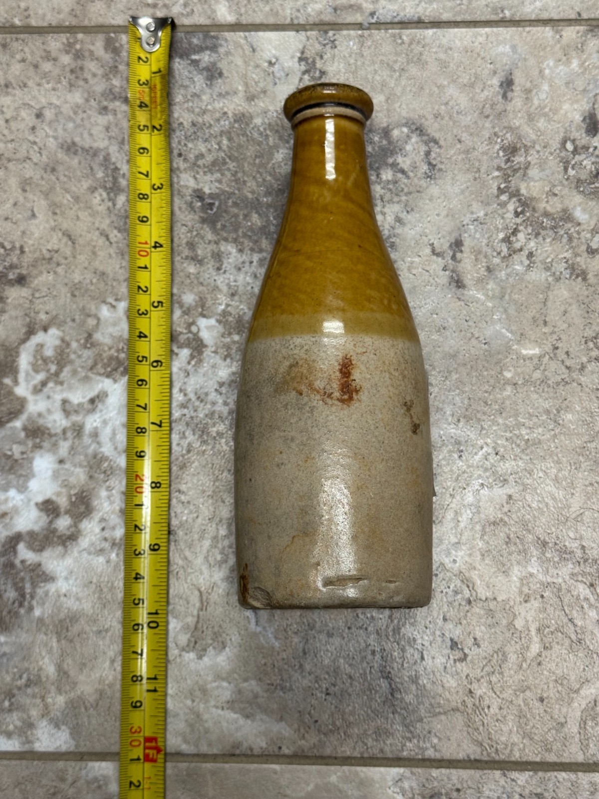 Antique Two Tone Glazed Stoneware Beer Bottle Unmarked Chipped