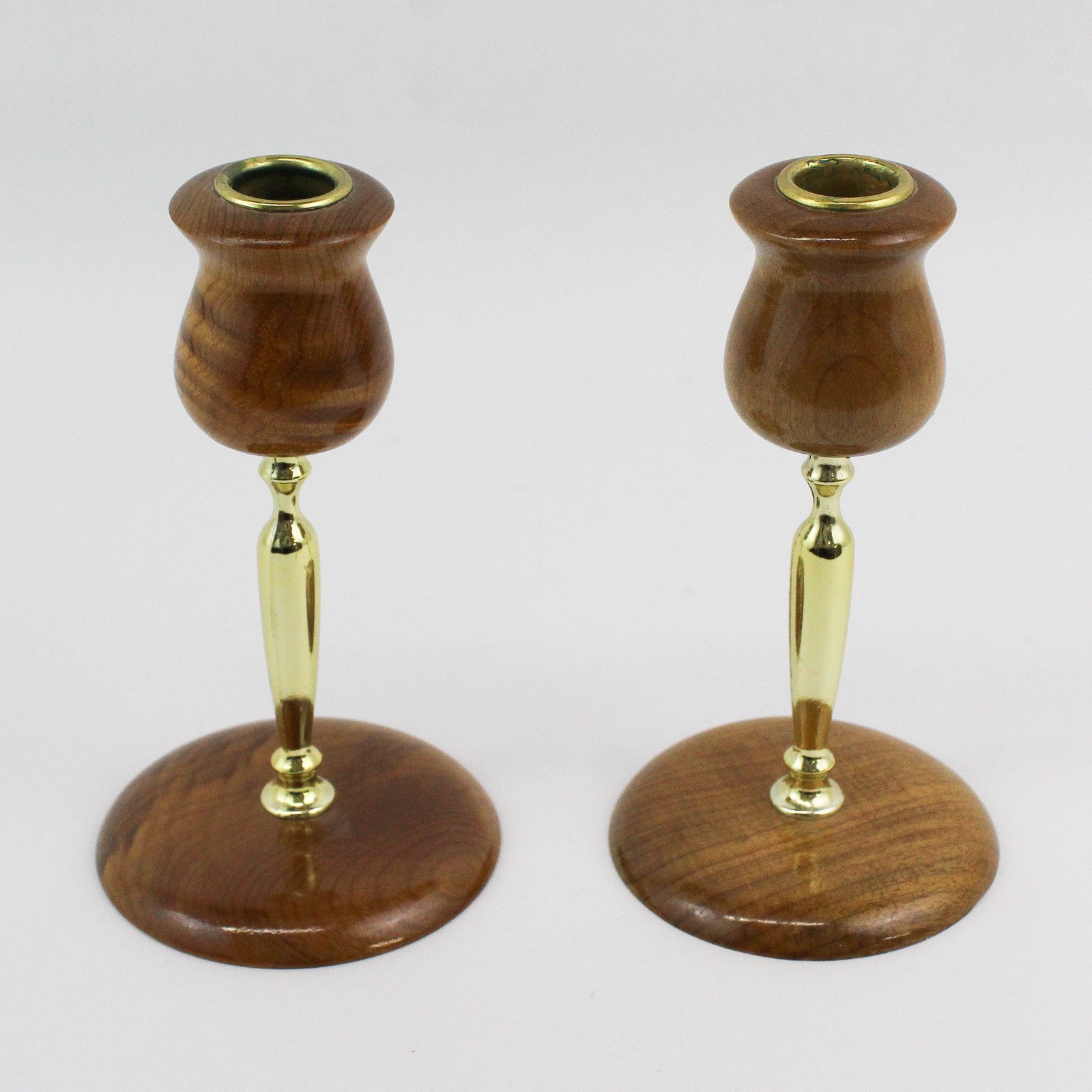 Set Of 2 Vintage Oregon Myrtlewood Tulip Shaped Taper Candle Holders