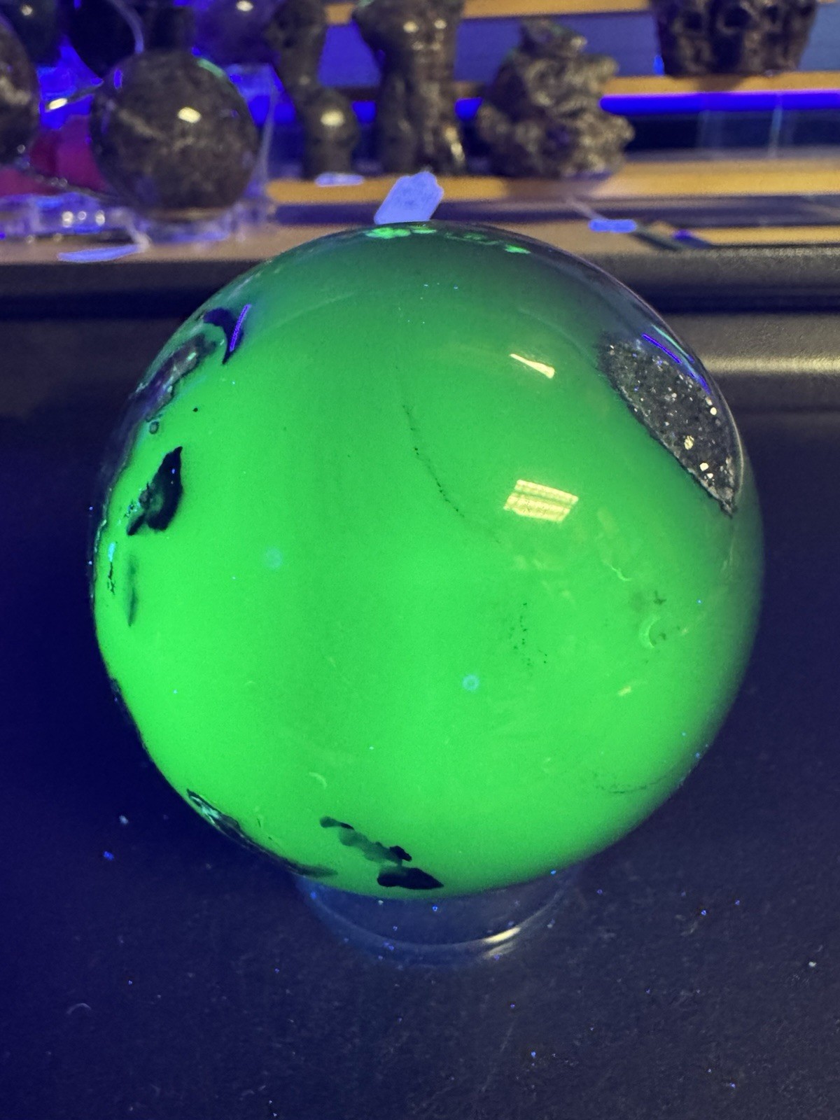 7893 Volcano Agate Druzy Sphere Trapped Uranium W/S 76mm 3.0”DIA Wt. 1 Lb. 5 Oz.