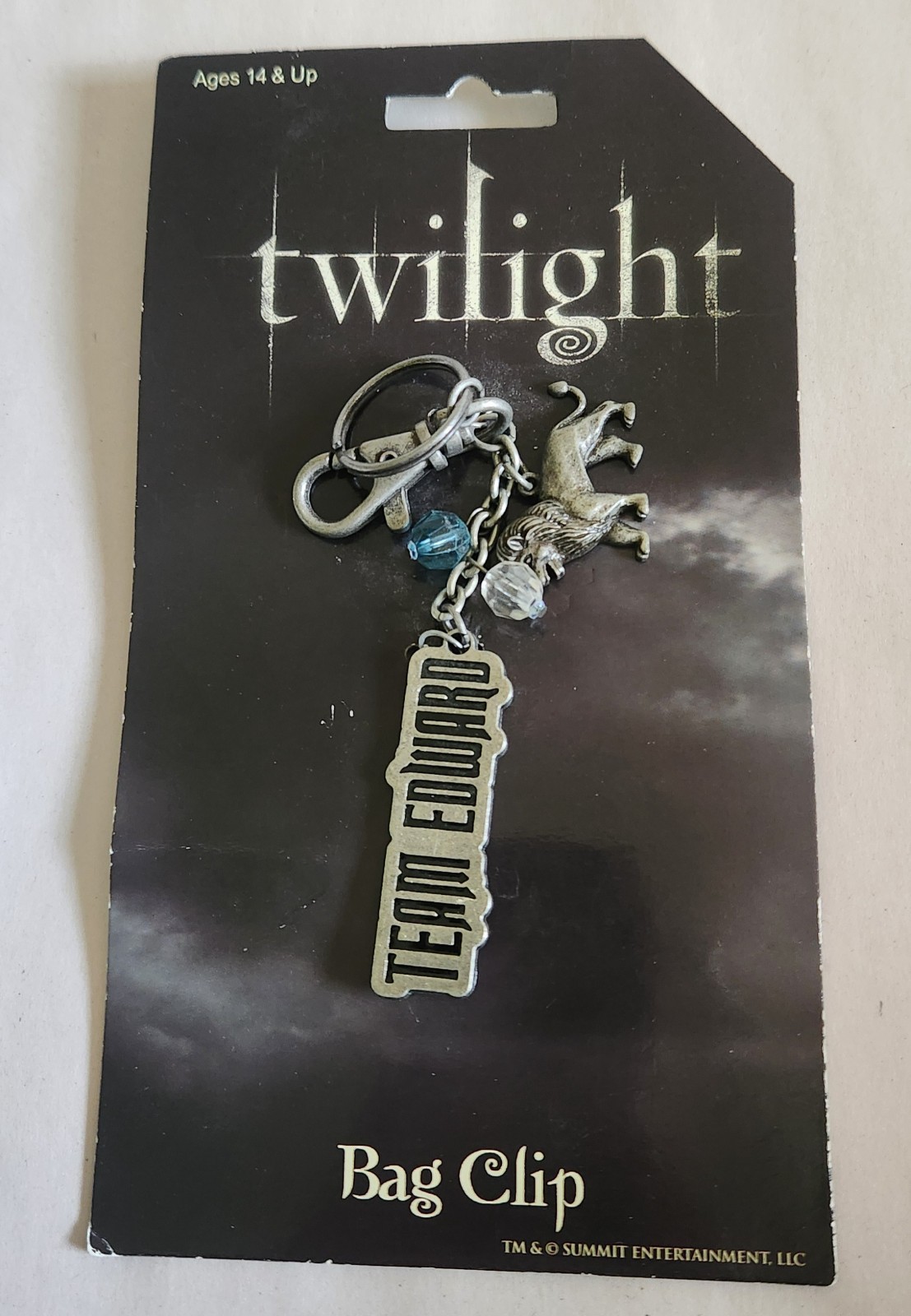 Neca Twilight Team Edward Bag Charm Key Chain Metal w Lion Charm, beads NEW