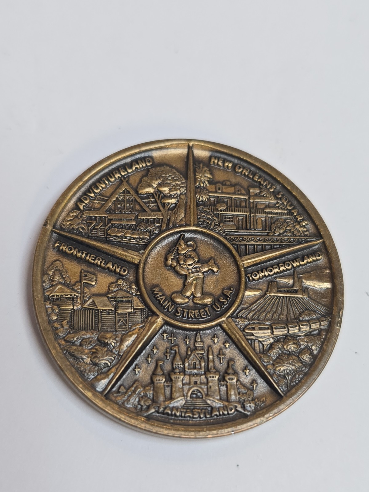 Vintage Walt Disney World Bronze Coin Medal, Rare, Mickey On Back Vintage Walt Disney World Bronze Coin Medal, Rare, Mickey On Back