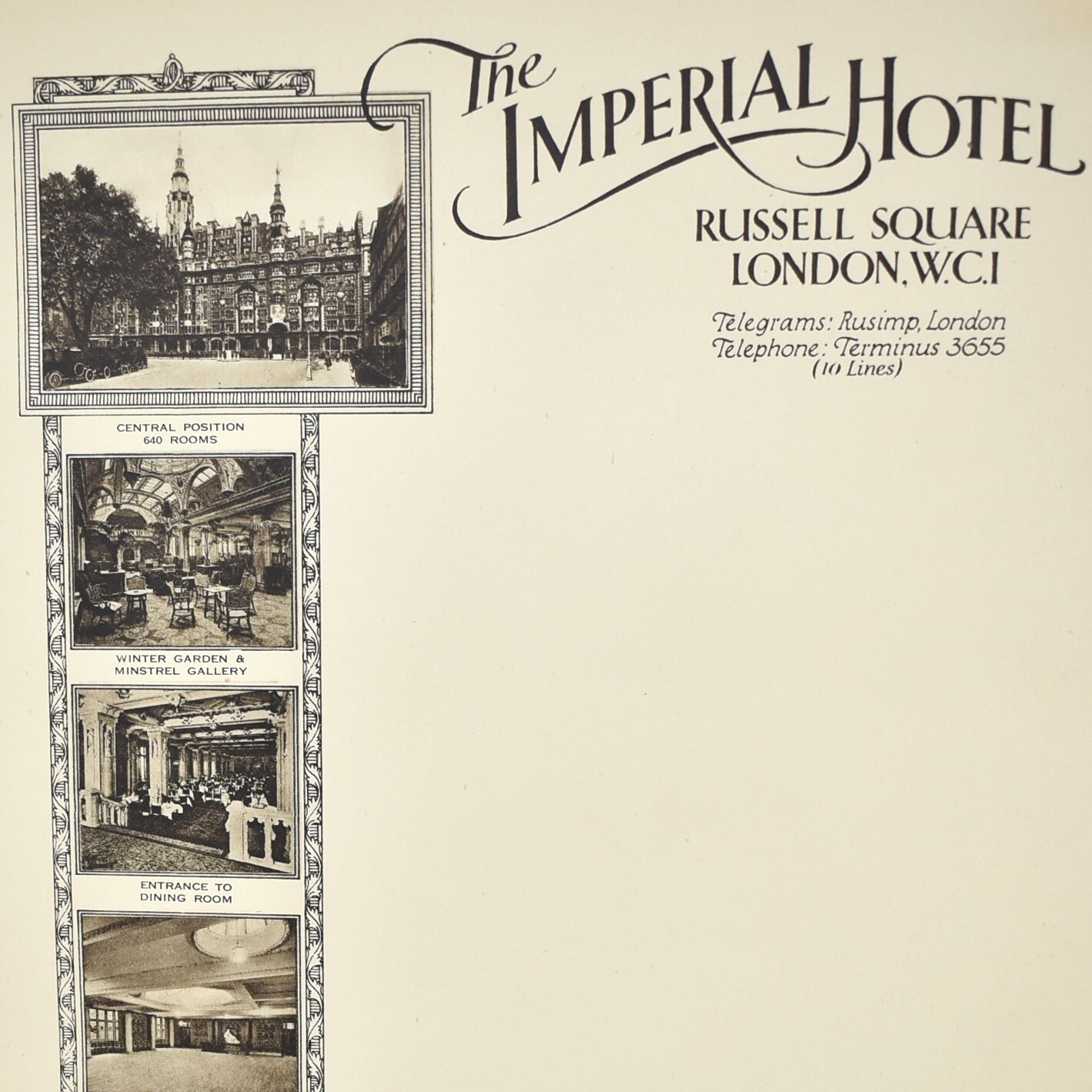 1930s The Imperial Hotel Russell Square Bloomsbury London Note Page Stationery