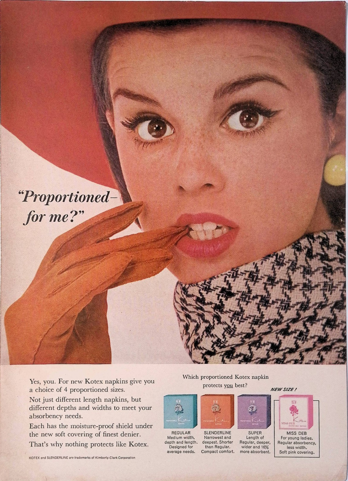 1964 Kotex Sanitary Napkins Proportioned for Me Kotex Print Ad American Girl May