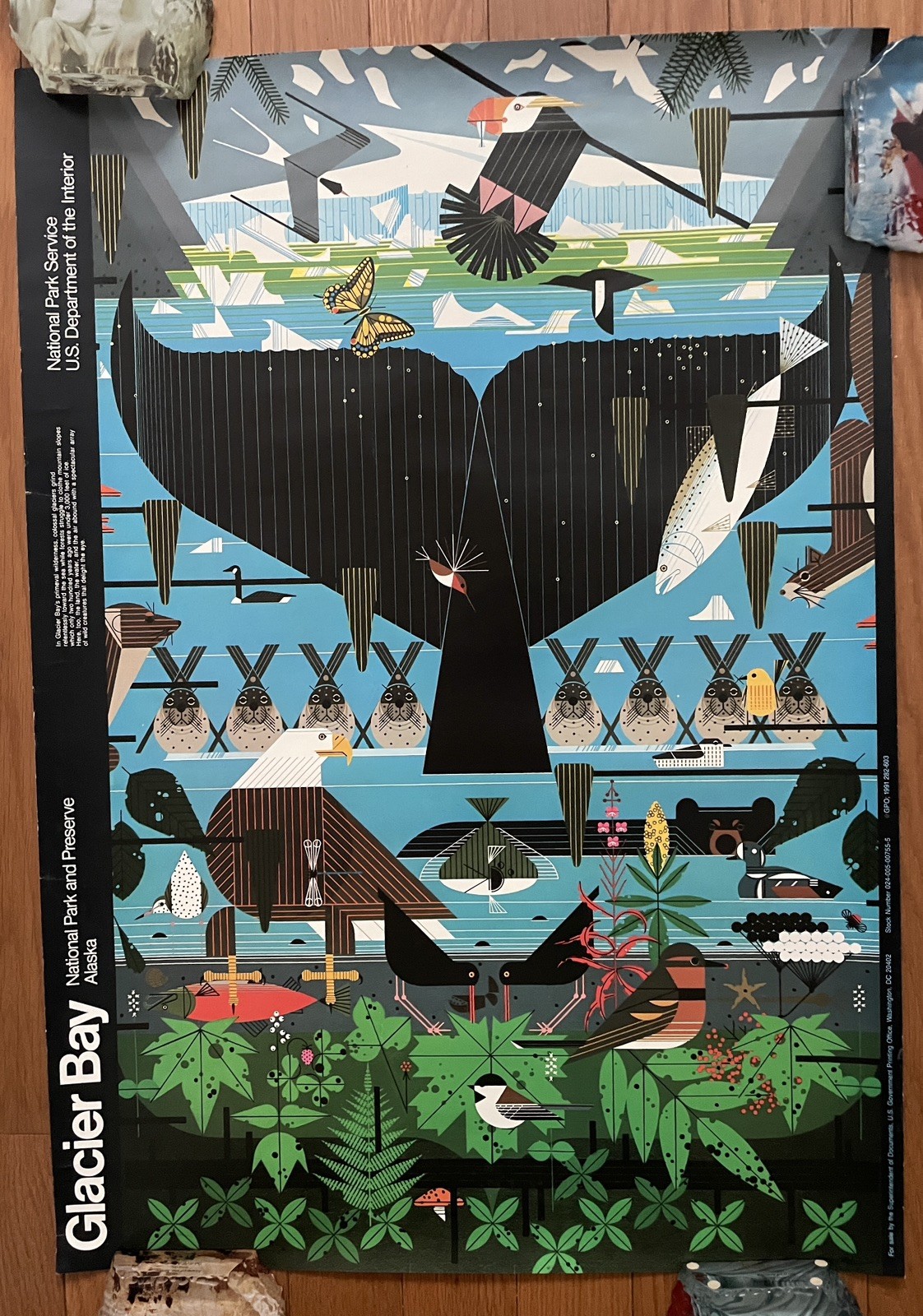 1991 Vintage Charley Harper Glacier Bay National Park Alaska Poster 1991 Vintage Charley Harper Glacier Bay National Park Alaska Poster