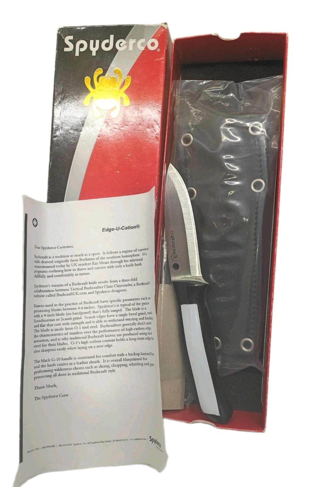 NOS Spyderco Bushcraft UK FB26GP O-1 Fixed Blade Knife Sheath Box Discontinued
