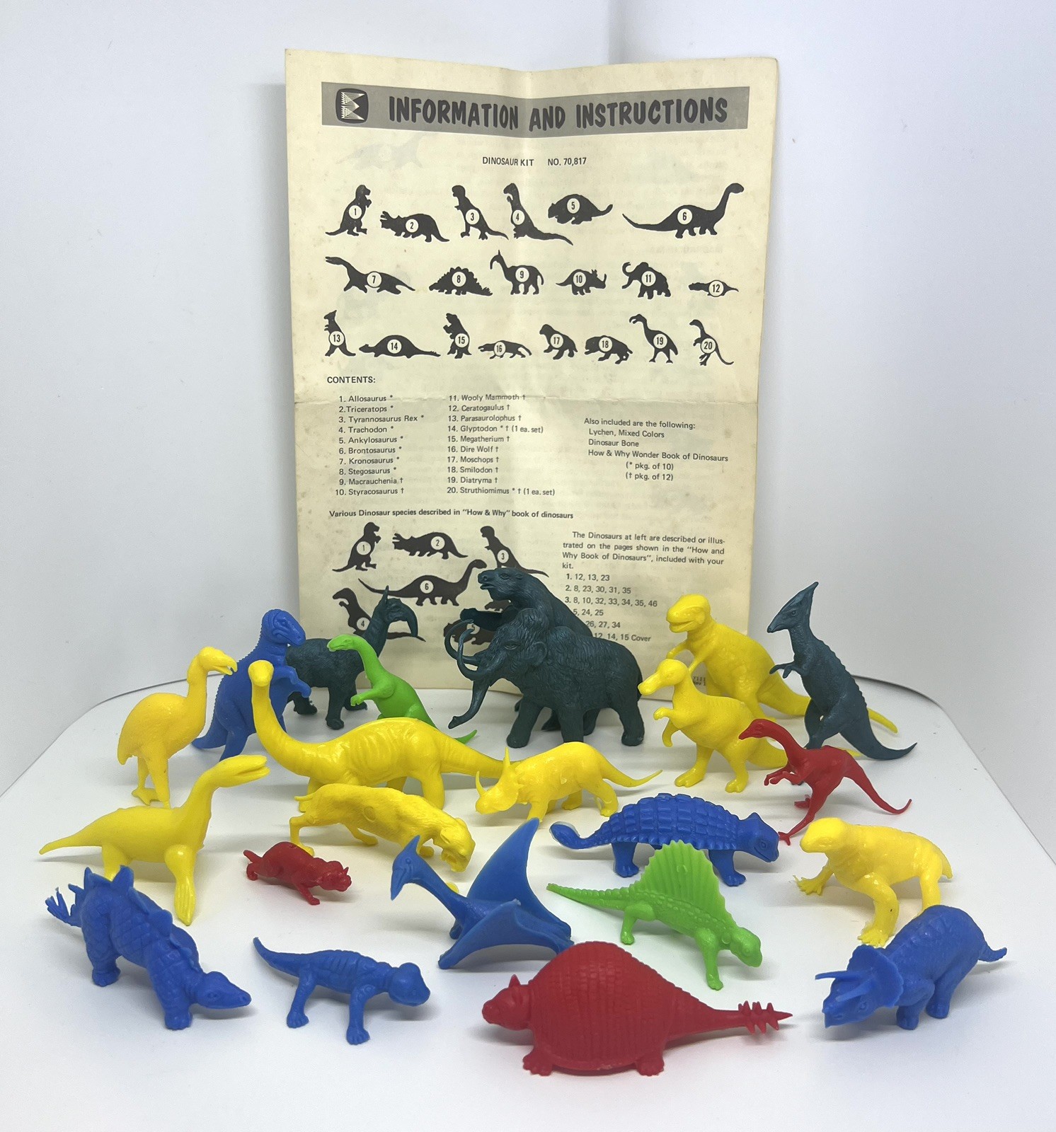 Vintage 1970's Edmund Science Dinosaur Set - 23 Plastic Figures + Instructions