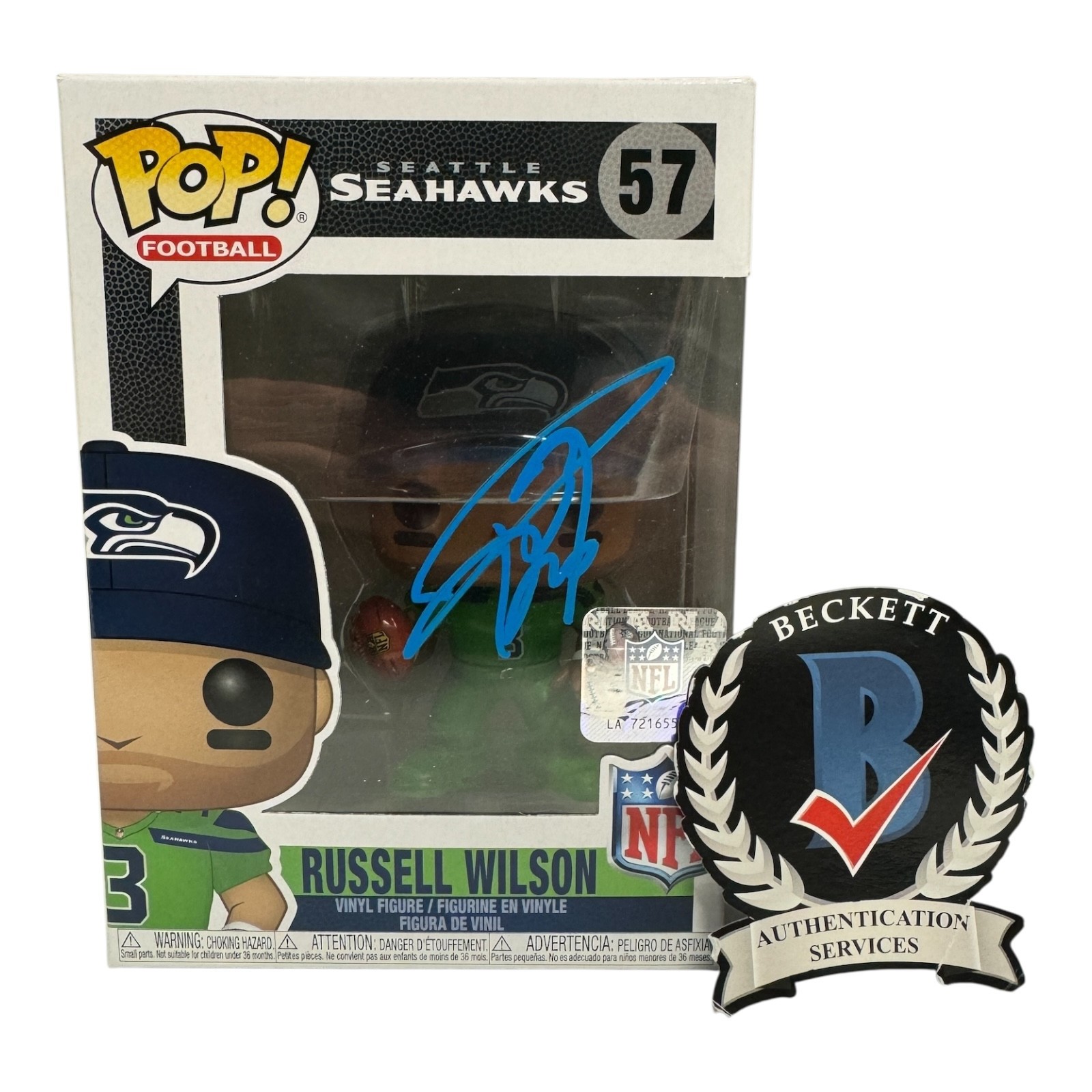 RUSSELL WILSON SIGNED AUTOGRAPH SEATTLE SEAHAWKS FUNKO POP 57 BECKETT BAS GIANTS