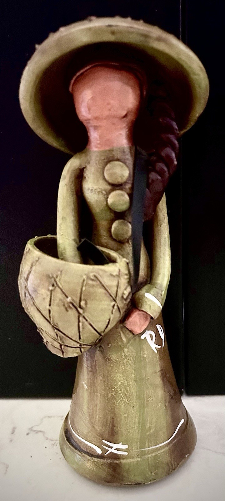 Vintage Dominican Republic Faceless Doll Muneca Lime Terracotta Pottery Figurine
